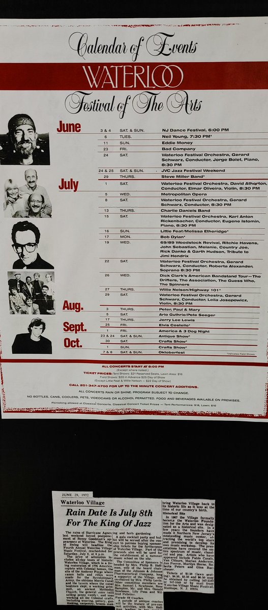 bestsongiheard's tweet photo. Stopped by #WaterlooVillage today. Wonderful historical site but they also hosted #rock concerts. Concerts got too big and got mishandled. Take a look at this 1989 concert schedule. Some amazing shows. #TBSIHT https://t.co/D8vYnOy7Mr