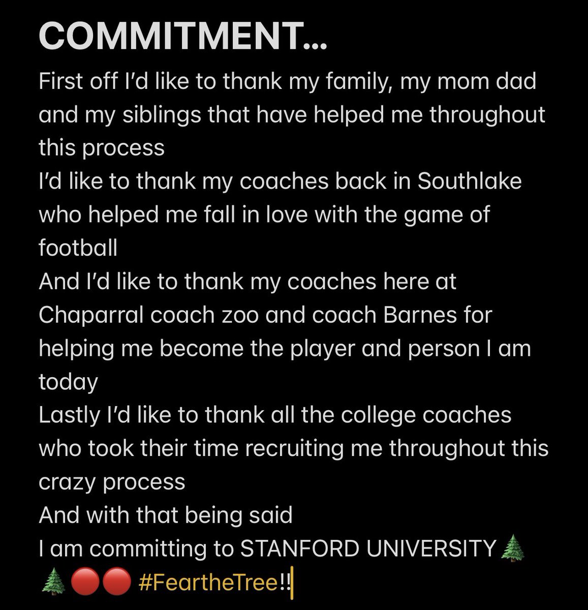100% COMMITTED🌲🌲🔴🔴 <a href="/StanfordFball/">Stanford Football</a> <a href="/ChapfootballAZ/">Chaparral Football</a> <a href="/BrandonHuffman/">Brandon Huffman</a> <a href="/adamgorney/">Adam Gorney</a> <a href="/CoachL_Anderson/">Lance Anderson</a> <a href="/maeubanks/">Mike Eubanks</a>