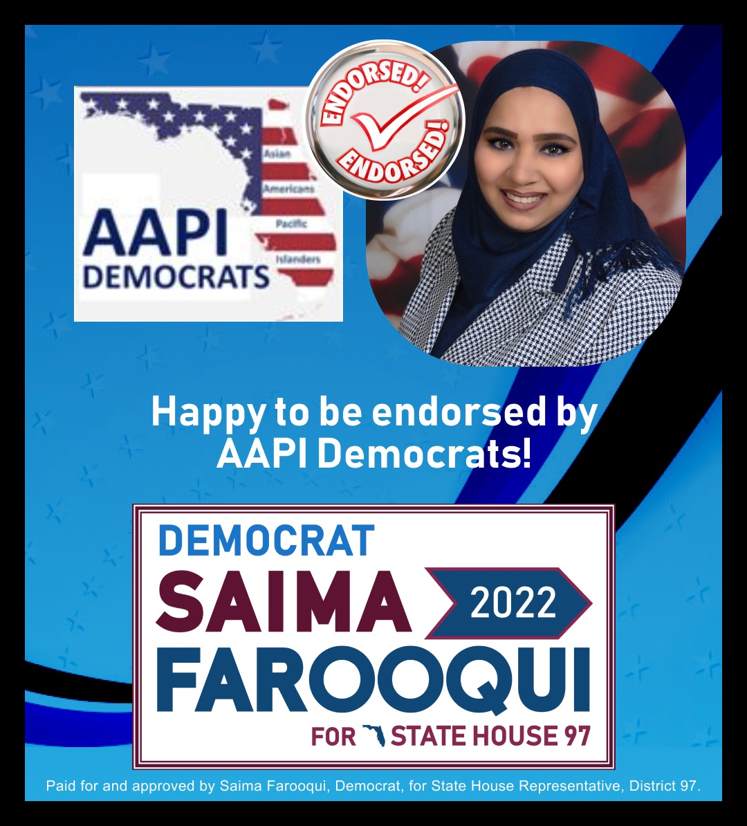 SaimaForFL97's tweet photo. Thank you to AAPI Democrats for endorsing our campaign! https://t.co/P9GVESRdEY