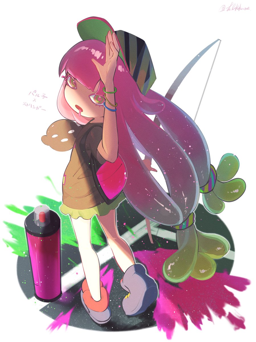 1girl long hair skirt hat baseball cap pink hair tentacle hair  illustration images