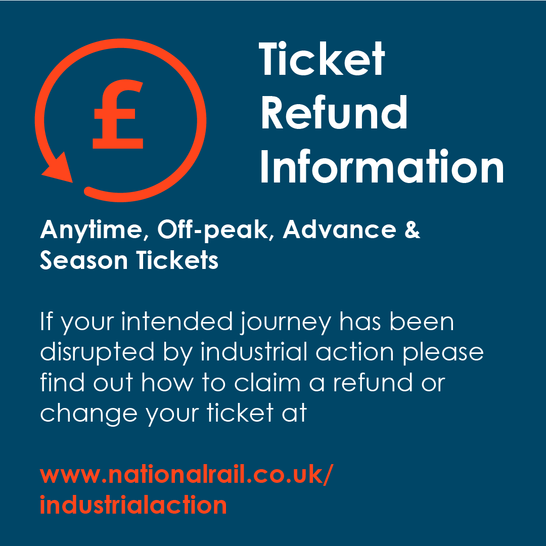 If your intended journey has been disrupted by industrial action please find out how to claim a refund or change your ticket at nationalrail.co.uk/industrialacti…