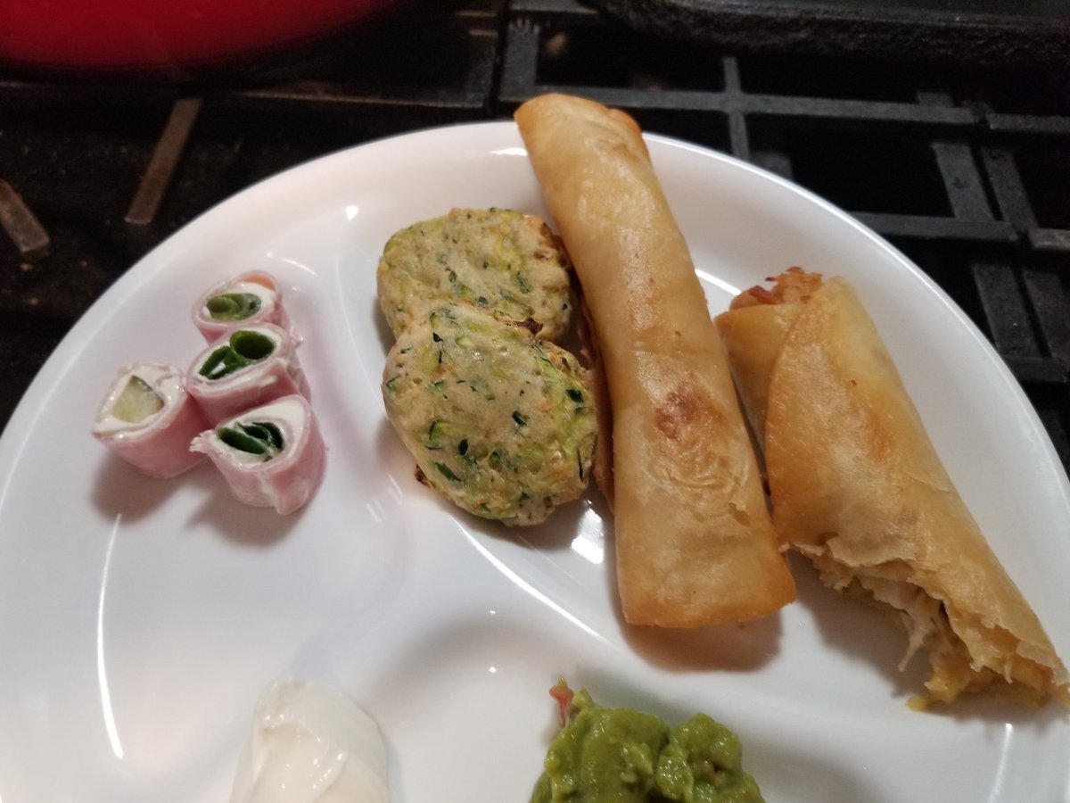 JMVanHornAuthor's tweet photo. We went with appetizer night. 2 new items and 1 old.
The flautas and zucchini fritters recipes worked. Not many leftovers.
#Saturdaydinner #Flautas #zucchinifritters #appetizernight #authorswhocook https://t.co/sMHMI8aEQM