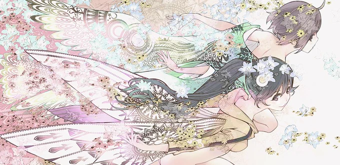 【休載SP企画】●8巻・特装版/阿々木火憐&月火●一枚絵で見るのとボックス状態で見るのとでは、かなり印象が違う一枚。ボツになった薄色バージョンと採用されたバージョンも印象違うので見比べて楽しんでもらえたら(グレスタ) 