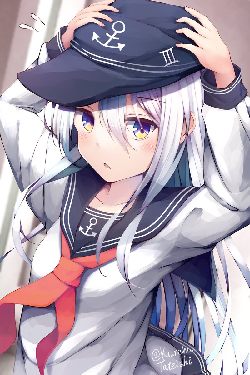hibiki (kancolle) 1girl solo long hair school uniform serafuku hat black sailor collar  illustration images