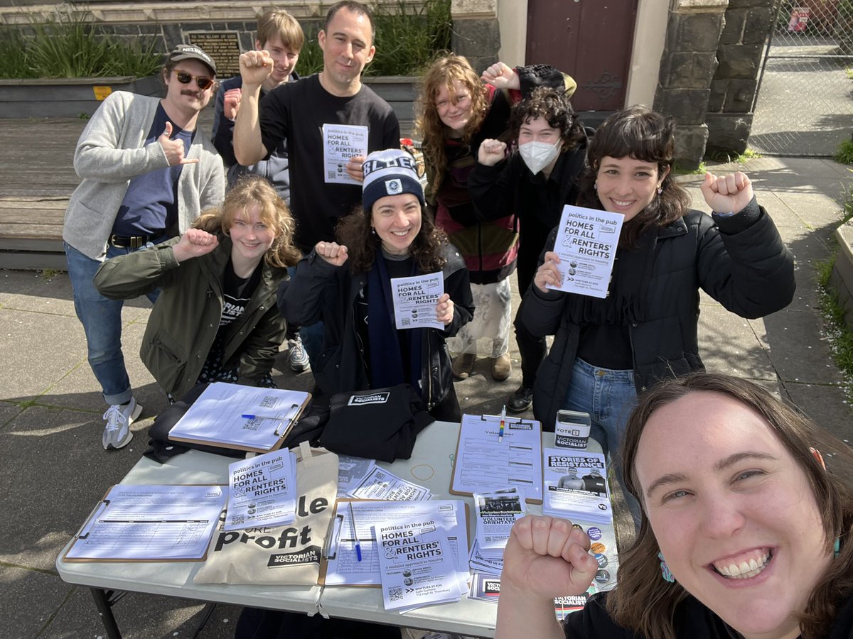 VicSoc4Cooper's tweet photo. Had a great day with this awesome crew of VS volunteers in Northcote. Today we were talking about the housing crisis. A home is a right not a commodity! https://t.co/jNyqYn5sMn
