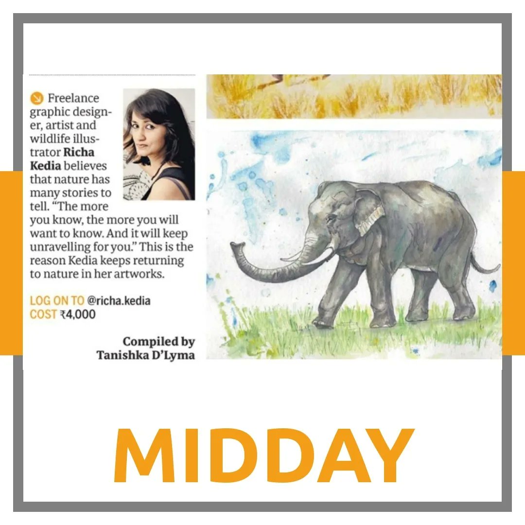 Thrilled to be featured in Midday on 12th Aug as a part of the wonderful article on Elephant art compiled by the talented journalist Tanishka.

#newsfeature #midday #elephantart #elephantlove #animalartists