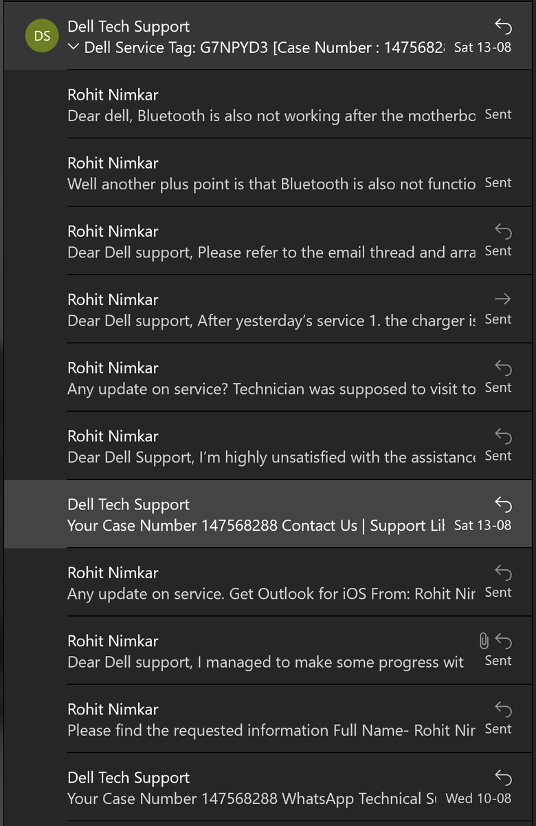 NimkarRohit's tweet photo. I have been adding all information in the mail thread as asked by the technicians on call but getting no response from @Dell.

@DellCares  and @DellCaresPRO doesn't care any more. https://t.co/BRQym0Yvi8