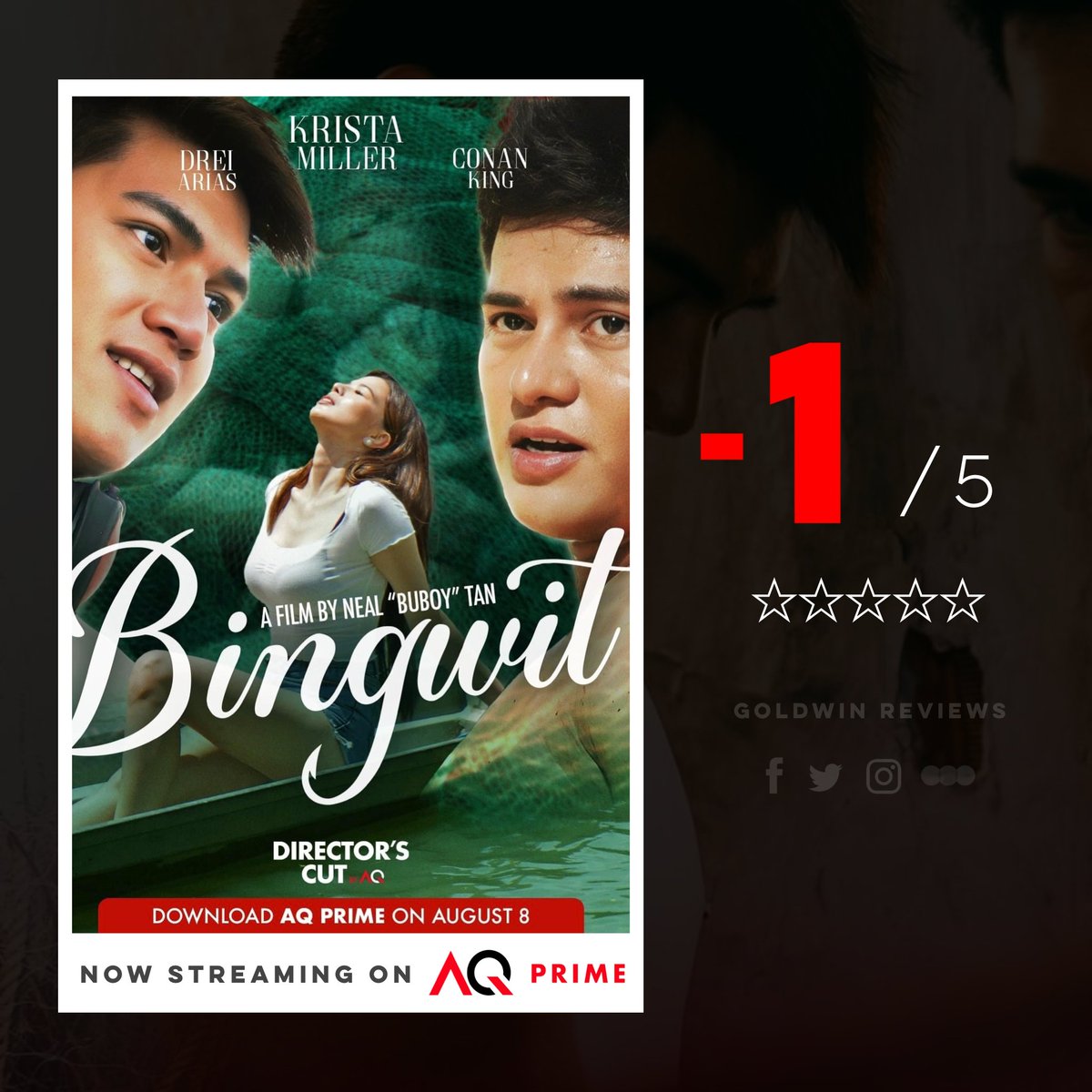 GoldwinReviews's tweet photo. Bingwit (2022)
Directed by: Neal ‘Buboy’ Tan

#goldwinreviews #Bingwit #NealBuboyTan #DreiSalas #ConanKing #KristaMiller #grBingwit #AQPrime #grAQPrime
AQ Prime | Drei Salas, Conan King, Krista Miller, Rob Sy https://t.co/LBjtYsx2is