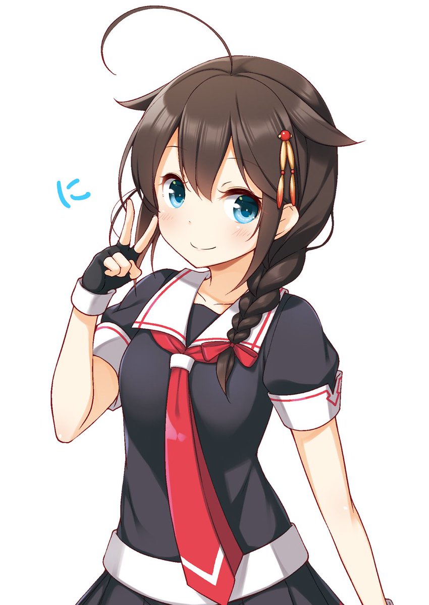 shigure (kancolle) ,shigure kai ni (kancolle) 1girl solo braid gloves single braid school uniform blue eyes  illustration images