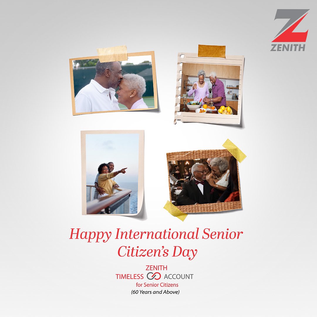 ZenithBank's tweet photo. Happy Senior Citizens Day from all of us at Zenith Bank.

Remember you can bank for free with the Zenith Bank Timeless account. 
#ZenithBank #Timelessaccount #SeniorCitizensDay https://t.co/12FmAGBZQR