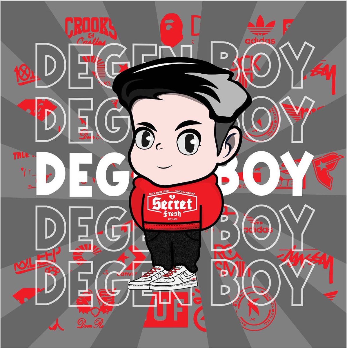 degenboyeth's tweet photo. Secretfresh is absolutely the best gallery and modern culture engine of Philippines contemporary, pop and street art. Lead by @djbigboycheng the largest shoe collector of the world. Love these 3 cute attires of Degen boy on Secret Fresh. #secretfresh #bigboycheng #degenboy https://t.co/dKT8RyZpgJ