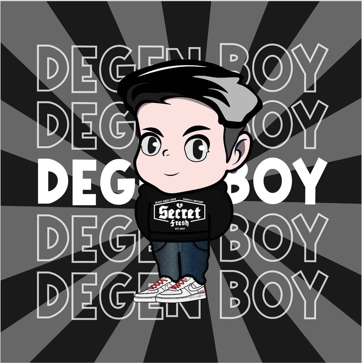 degenboyeth's tweet photo. Secretfresh is absolutely the best gallery and modern culture engine of Philippines contemporary, pop and street art. Lead by @djbigboycheng the largest shoe collector of the world. Love these 3 cute attires of Degen boy on Secret Fresh. #secretfresh #bigboycheng #degenboy https://t.co/dKT8RyZpgJ