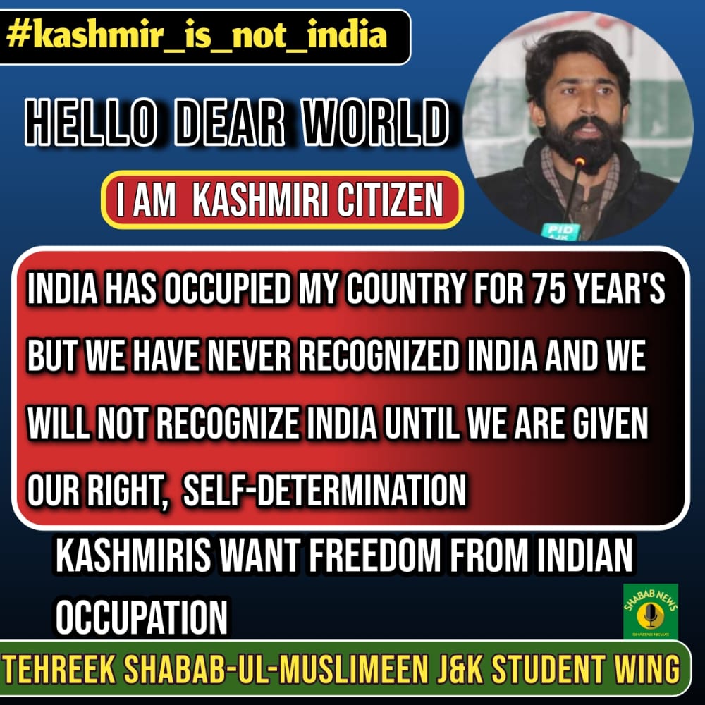 RiazAhmadAwan16's tweet photo. Hello Dear World
I am Kashmiri Citizen
India has occupied my country for 75 years but we have never recognized India and we will not recognize India until we are given our right, self-determination.
#kashmir_is_not_india
Kashmiris want freedom from Indian occupation. https://t.co/8mOpoZ8YeM
