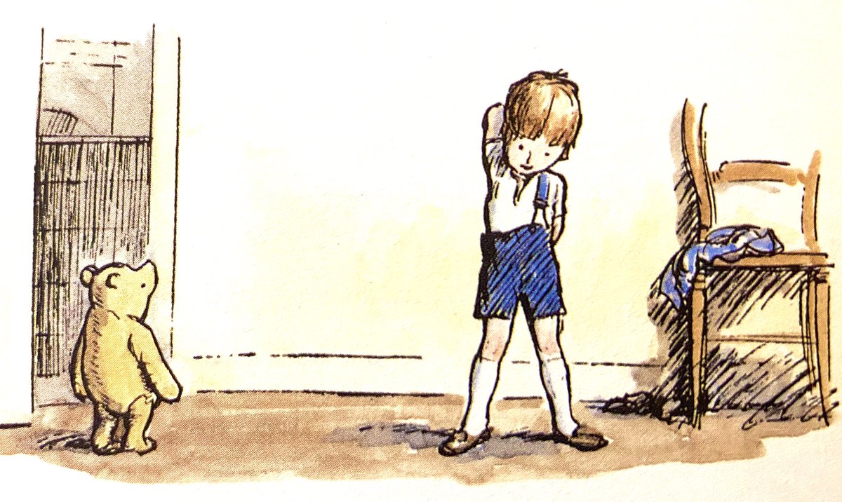 “I made my appearance at 8 o’clock on the morning of August 21st in the year 1920. Pooh was only a year younger (given as a 1st birthday present) and my inseparable companion. As you find us in the poem ‘Us Two’, so we were in real life.” ~C.R.Milne #HappyBirthdayChristopherRobin