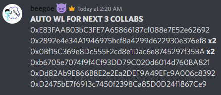 Keep em coming 😈 22 SPOTS LEFT

For every 1x 1ETHFP NFT you hold you get 1x 1ETHFP PHASE 2 WL.
This is stackable. Snapshots will be taken. GL!