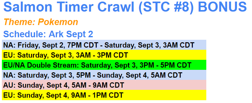 SalmonCrawl's tweet photo. YO Like Amisyka just announced! WE'RE HAVING A BONUS CRAWL CUZ EVERYONE HAS BEEN SO AMAZING!!!!!! STC 8 will be on Sept 2 weekend! And the theme will be Pokemon! Check out the Gym Leaders below and hope to see yall there! https://t.co/HrIXZc93Em