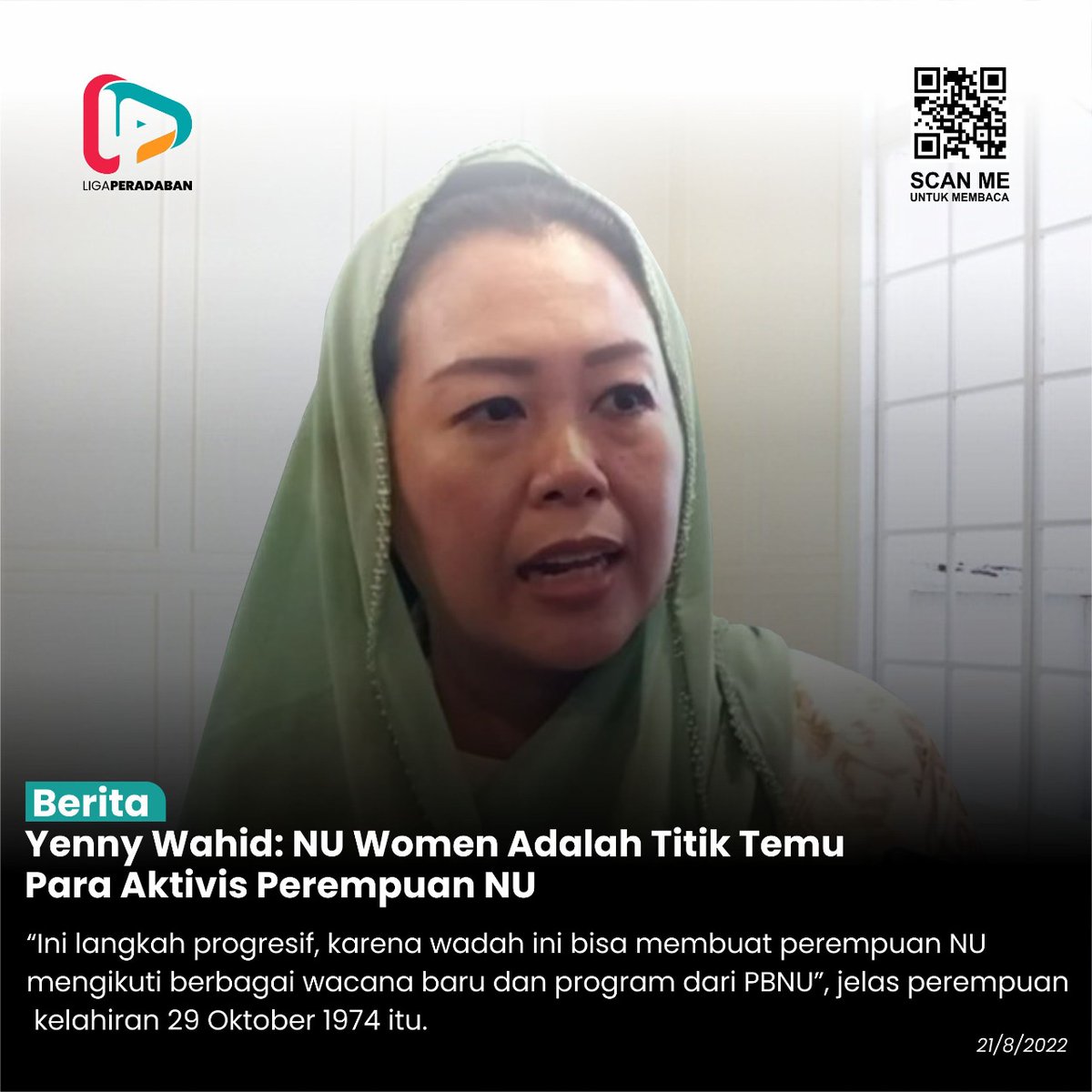 Yenny Wahid: NU Women Adalah Titik Temu Para Aktivis Perempuan NU

“Ini langkah progresif, karena wadah ini bisa membuat perempuan NU mengikuti berbagai wacana baru &amp; program dari PBNU”, jelas perempuan kelahiran 29 Oktober 1974 itu <a href="/Ayang_Utriza/">Ayang Utriza Yakin</a> <a href="/syaltout/">Mahmud Syaltout</a> peradaban.id/yenny-wahid-nu…