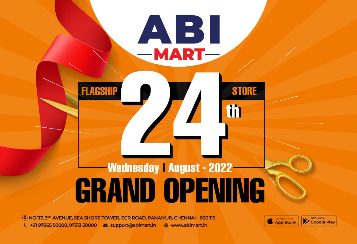 Delighted to share with everyone the opening of our first Supermarket, ABI MART at Panaiyur, E C R on 24th Aug ,2022, Wednesday. We at ABI MART, A UNIT OF ABI & ABI GROUP OF COMPANIES INSTITUTIONS & MEDIA extend our warm welcome to our Flagship Store. abiabi.org