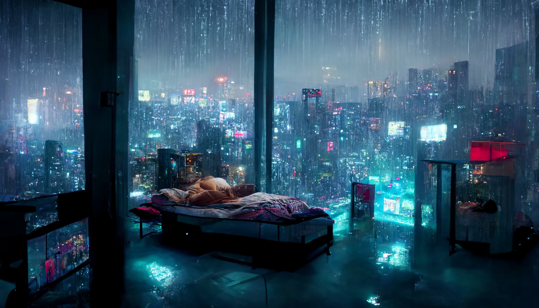 Video wallpaper 2AM Cyberpunk High Rise Apartment, Skeor