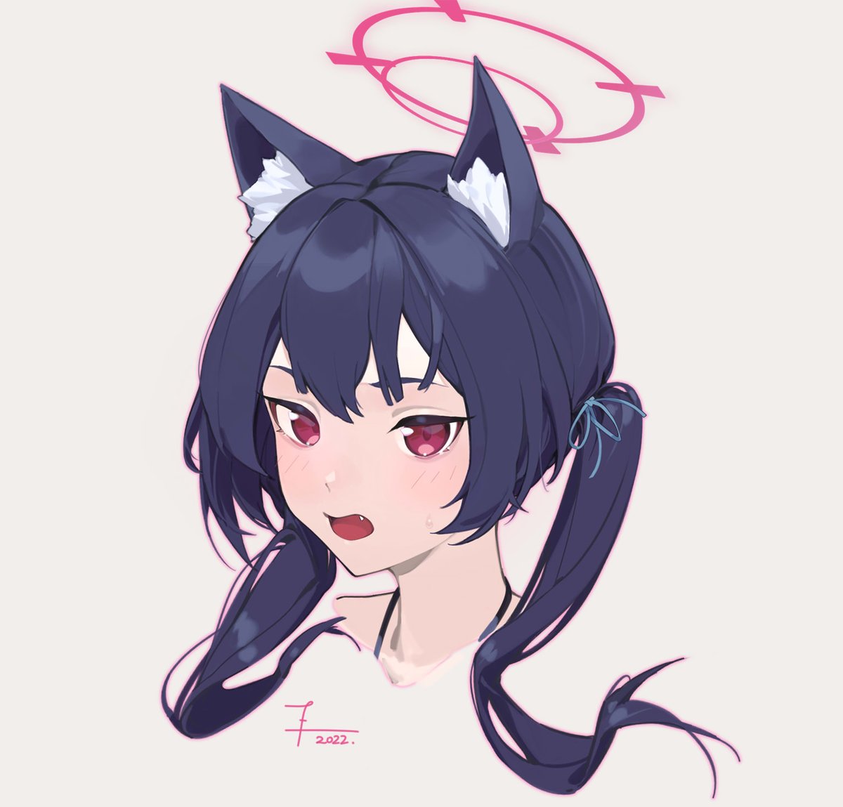 1girl animal ears solo fang twintails portrait halo  illustration images