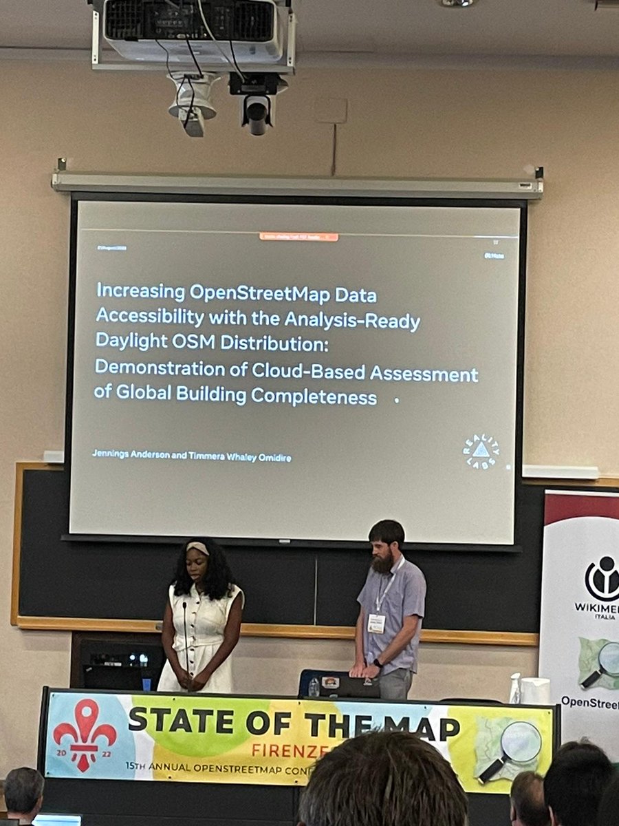 Academic track begins today with @JenningsatCU
 and Timmera Whaley Omidire talking about increasing #OpenStreetMap data accessibility! #SOTM2022