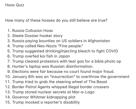 I updated the Hoax Quiz because I forgot half the country has never seen the compilation clip of Trump routinely doing the same mocking gesture over the years.