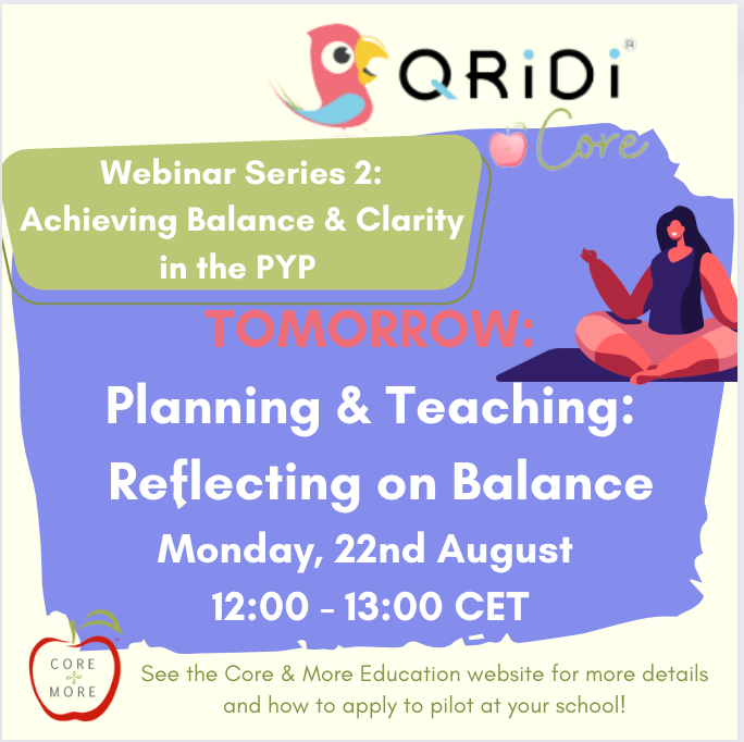 c_orkiszlang's tweet image. Reminder! Achieving Balance &amp;amp; Clarity in the PYP webinar presentation TOMORROW looking at Balance in Planning &amp;amp; Teaching! Monday, 22nd August 12:00 - 13:00 CET. 

Join with Google Meet here: meet.google.com/cwm-dnur-vji

#pyp #coreandmore #qridi #qridicore #coreandmoremonday