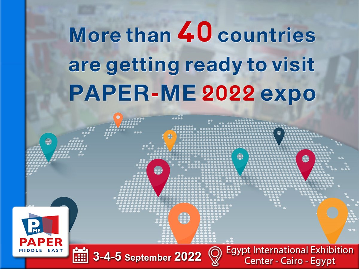 PaperMidEast's tweet image. More than 40 countries are getting ready to visit #PAPER_ME 2022 expo! 🌍📦🧻
PAPER ME will open its doors in less than 2 weeks, at Egypt International Exhibition Centre (EIEC) - Egypt, on 3-5 Sep. 2022. 

✍️ Get your QR code now: bit.ly/Reg-22