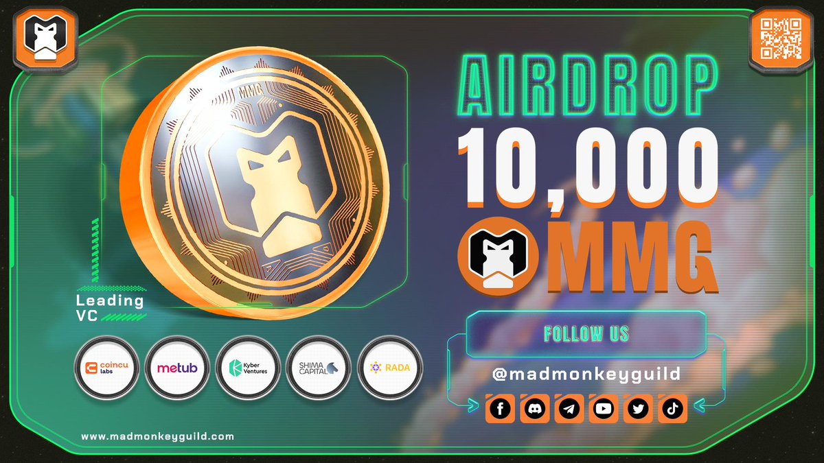 madmonkeyguild's tweet photo. 🌟𝐂𝐋𝐀𝐈𝐌 𝐀𝐈𝐑𝐃𝐑𝐎𝐏 𝐔𝐏 𝐓𝐎 $𝟱𝟬𝟬𝟬 𝐅𝐑𝐎𝐌 𝐌𝐌𝐆
✨This event, MMG will airdrop 10,000 MMG token, equivalent to $5,000
🔥About MMG: https://t.co/iZPk56AQ2H 
🎯 Click the Gleam link and complete a sequence of tasks https://t.co/J49WVnaTul  
Good luck, mates!!! https://t.co/OhWFRFLfCV