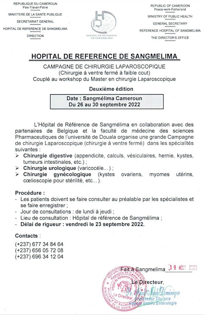PrDifoZeus's tweet photo. Campagne de chirurgie à l'hôpital de référence de Sangmelima...du 26 au 30 septembre. Il faut s'enregistrer à temps https://t.co/5ZR4Oa88H2