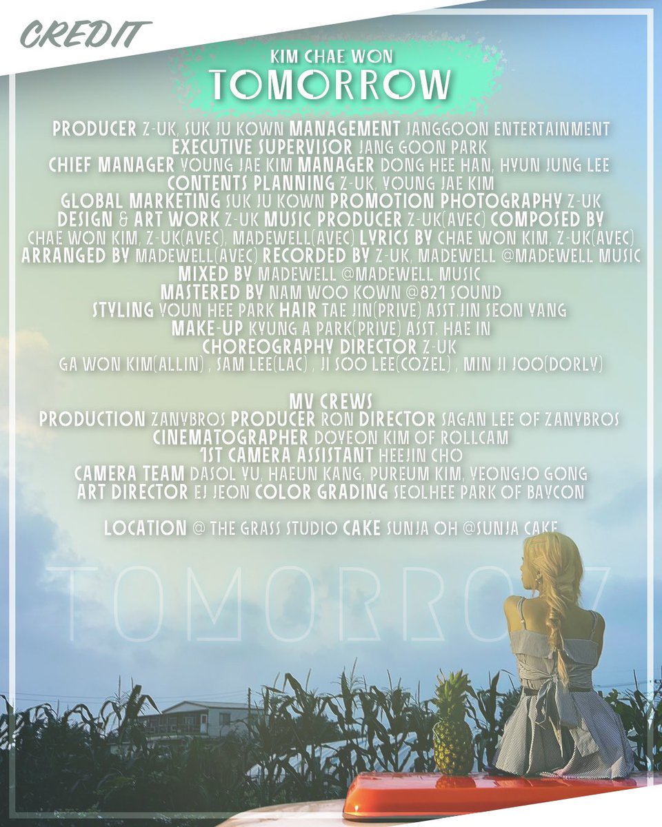 [KIM CHAE WON] 1st DIGITAL SINGLE   ‘TOMORROW’ CREDIT TEASER

#KIMCHAEWON #CHAEWON #김채원 #SOLO #솔로 #DEBUT #데뷔 #TOMORROW #220829