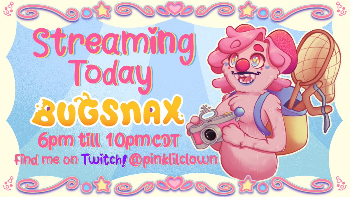 Pinklilclown's tweet photo. Gonna be playing Bugsnax today! Thought it looked so cute and I couldn’t help myself! Gonna be a longer stream too! 💖🤡💖🤡 #ENVtuber #Vtuber #VtubersUprising #clowntuber https://t.co/rj2UZIgzwq