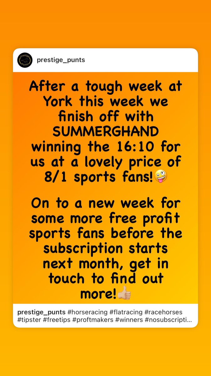 Prestige_Punts's tweet photo. #horseracing #flatracing #racehorses #tipster #freetips #proftmakers #winners #nosubscription #getinvovled #prestige_punts #likeshareandfollow #RETWEET #RT https://t.co/rfgBNoSkVH