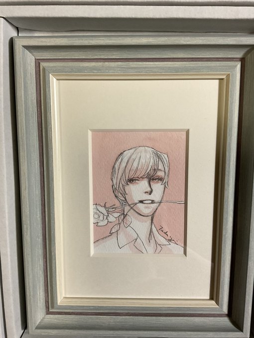 画廊さんから届いたものを昨日、画材屋さんで額を選んでマット装してもらいました。千葉拠点に飾ろうと思います。アナログ水彩のブラシのタッチが軽くて透明。プリッティローズピンク。 