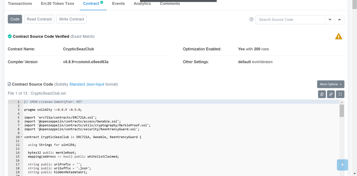 Erc721-A Contract Deployed and verified! LFG!
#CrypticSeaz #NFTdrops #FreeMint #NFTCommmunity
<a href="/Vidyamallepalle/">Mallepalle Srividya</a> <a href="/tatesderrick2/">Derrick Tates</a> @KaurTechno <a href="/woojoodust/">WoojooDust</a> @Filipbtc <a href="/lozano_joben/">Joben Lozano</a> <a href="/de_endroit/">Joseph de l’endroit</a> <a href="/CHEESE_exe_pdf/">C H E E S E</a> <a href="/EmonSha05377318/">Emon Shah</a> <a href="/Mo7Master/">Mohamed Hassan</a> <a href="/Waterboy1989/">Chris Engelbrecht</a> <a href="/Ed__Red/">Едуард Броварный</a> <a href="/Carnation37/">Furkan</a> <a href="/christ_kgc/">Christ King</a>