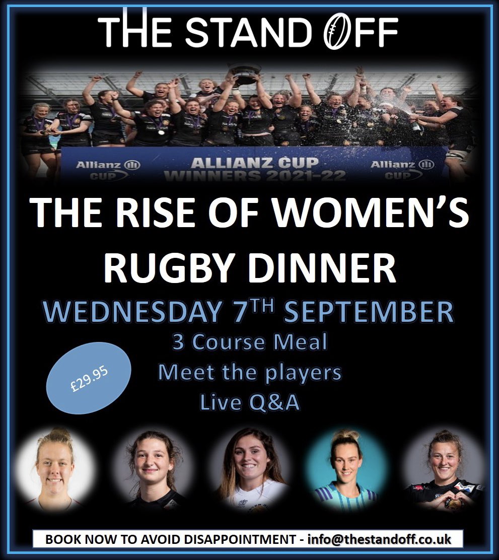 TheStandOffExe's tweet photo. 🚨 NEW EVENT 🚨
The Rise of Women’s Rugby
With the recent huge success in the women’s game, we are very excited to offer a chance to meet some of the ⭐️ ⭐️ of the game!
Linde VanDe Velden
Flo Robinson
Clara Nielson
Jess Thomas
Liv McGoverne
Book now - info@thestandoff.co.uk https://t.co/oXdxDvqf2F