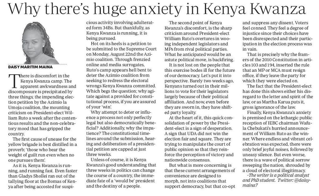 The apprehension in Kenya Kwanza explained. My op-ed in today's Sunday Standard @StandardKenya