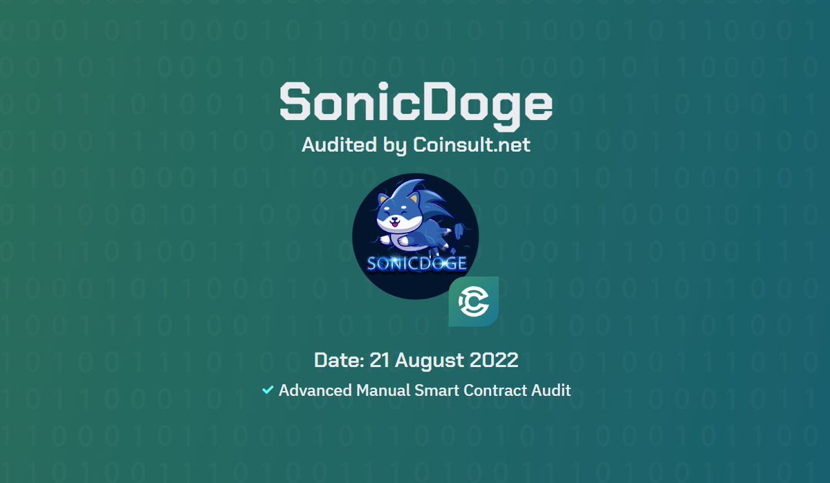 Coinsult - Audits & SAFU (@coinsultaudits) on Twitter photo 🔒 New audit completed for
<a href="/Sonic_Dogechain/">SonicDoge | DogeChain</a>
Read more:
coinsult.net/projects/sonic…
🐦Twitter:
x.com/Sonic_Dogechain
📱 Telegram:
t.me/sonicdoge_chain
🌐 Website:
sonicdoge.dog 🔒 New audit completed for
<a href="/Sonic_Dogechain/">SonicDoge | DogeChain</a>
Read more:
coinsult.net/projects/sonic…
🐦Twitter:
x.com/Sonic_Dogechain
📱 Telegram:
t.me/sonicdoge_chain
🌐 Website:
sonicdoge.dog