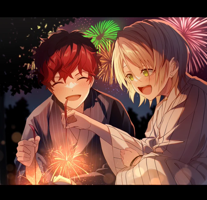 一緒に花火しているひいあいちゃん 