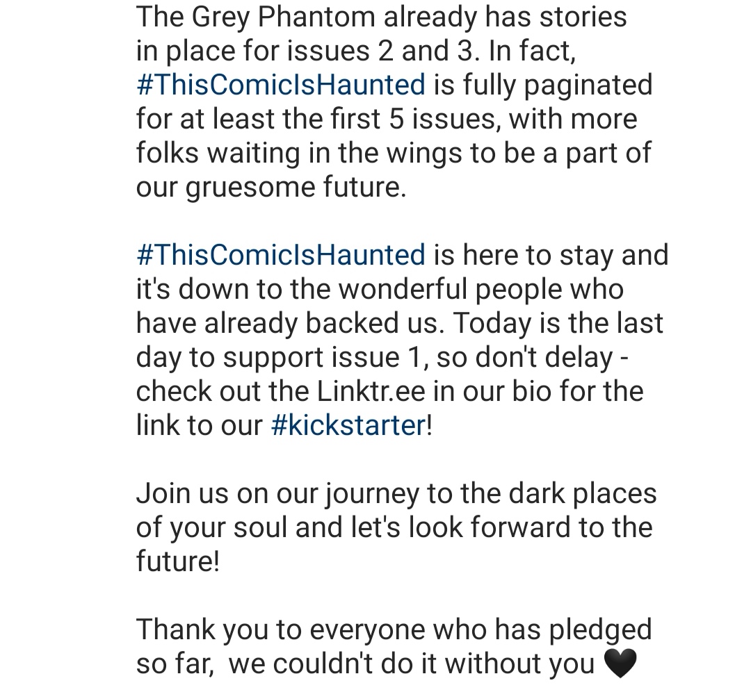 The77 Comic & Publications (@the77comic) on Twitter photo A few words from The Grey Phantom aka <a href="/DavidHeeley73/">Dave Heeley 💙</a>
Today's your last chance to grab exclusive pledge rewards for the first issue of #ThisComicIsHaunted over on #Kickstarter (check out the linktree in our bio for the link)
#The77 #ThisComicIsHaunted A few words from The Grey Phantom aka <a href="/DavidHeeley73/">Dave Heeley 💙</a>
Today's your last chance to grab exclusive pledge rewards for the first issue of #ThisComicIsHaunted over on #Kickstarter (check out the linktree in our bio for the link)
#The77 #ThisComicIsHaunted