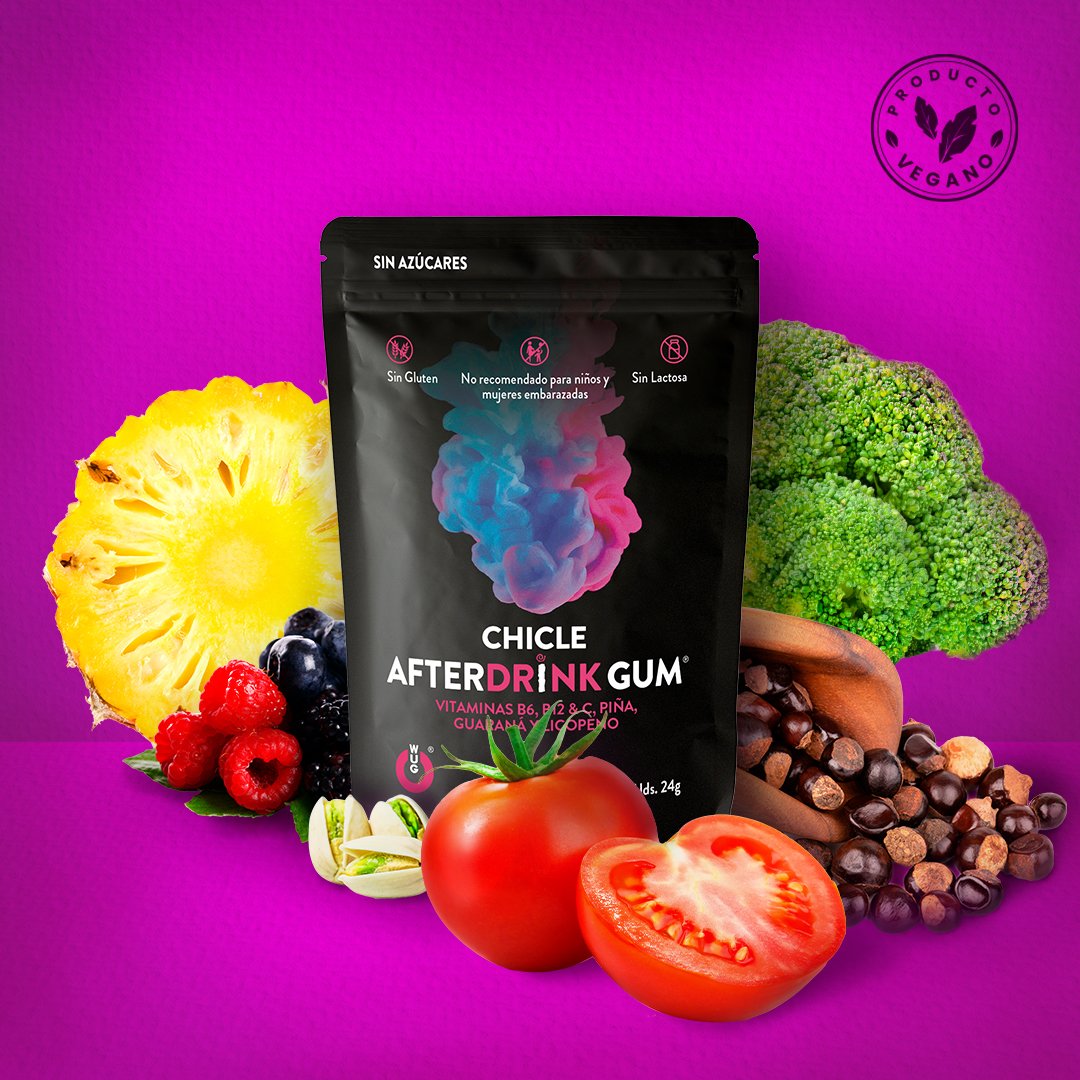 wug_gum's tweet photo. Cuando tomas un chicle AFTERDRINK estás tomando Vitaminas B6, B12 y C, Licopeno y extractos de Piña y Guaraná. Y te estás ahorrando una resaca 😜
#chiclesfuncionales #complementosalimenticios #complementoalimenticio #chicleswug #wugum https://t.co/AGG25KRrt4