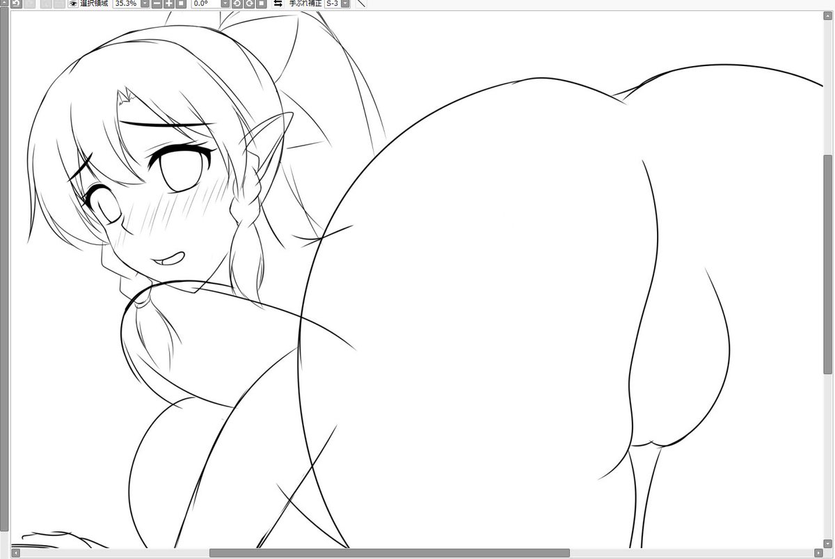 昨日に続きリーファちゃん状態の線画をカキカキしてましたのねん〆('ー`)b
少しだけキャラ感が出せた気がするですw 