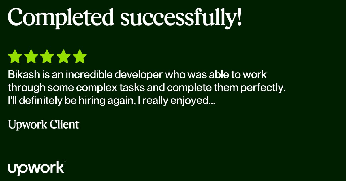 DeveloperBikash's tweet photo. Another Project complete successfully🥰 on #Upwork 
https://t.co/8RKOVCkgSa https://t.co/WWV426ML1N