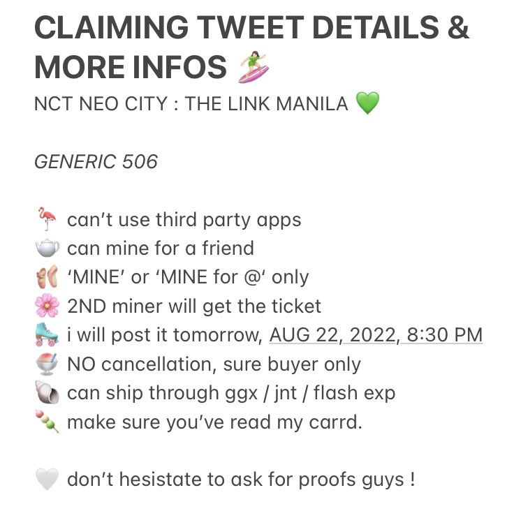 sakzuha's tweet photo. claiming twt details for tomorrow !

🌷: IC WTS LFB NCT Neo City : Manila THE LINK GENERIC 506 https://t.co/IwUOoDHcXG
