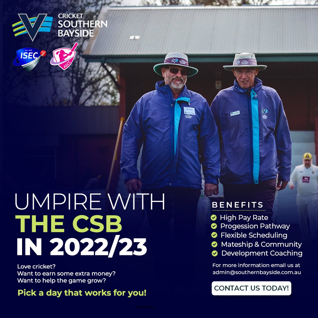 Love cricket?￼ Want to earn some extra money? Want to help the game grow?￼ If you are interested email admin@southernbayside.com.au!
