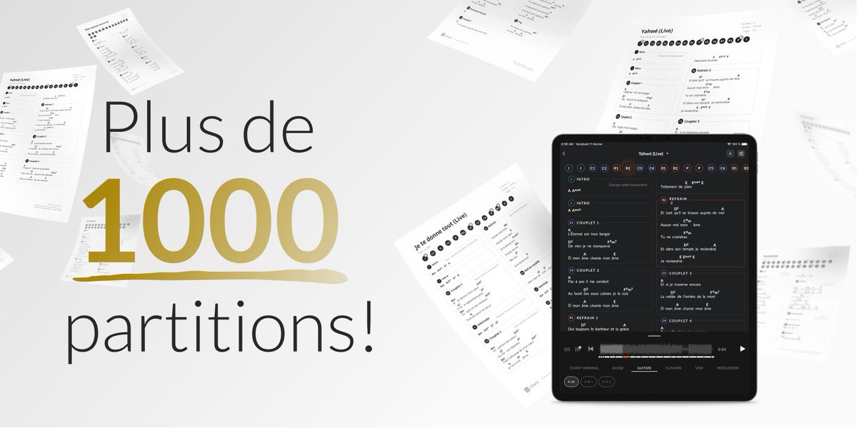 MultiTracksFr's tweet image. Nous sommes tellement fiers de vous annoncer que ow.ly/swSv50KkrT7 compte maintenant plus de 1000 Partitions d’accords transposables de chants de louange en français pour les adorateurs individuels et pour les églises.
ow.ly/538x50KkrT8