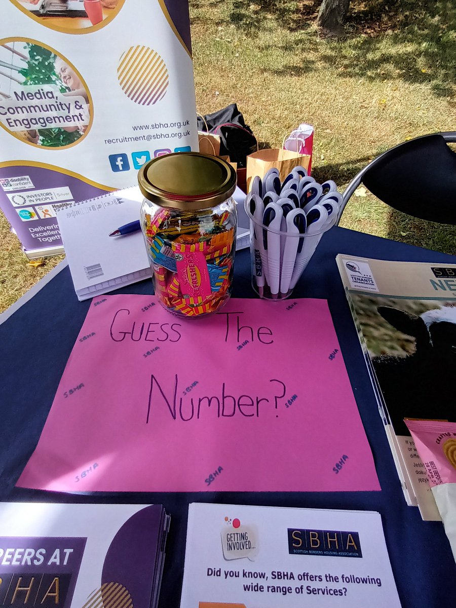 SBHA is at the <a href="/HawickWellbeing/">Hawick Festival of Wellbeing</a> Festival today at Wilton Lodge Park #Hawick - come and say hi to Kaye and Louise! Guess the birthday of the Caticorn and how many sweets are in the jar. #wellbeing #getinvolved