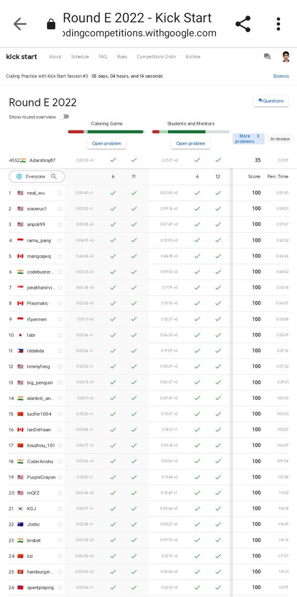 AdarshR51591018's tweet image. I was able to solve two problems in Google kickstart Round E.
But it is very motivating to solve problems in such a big competition.
#kickstart #googlekickstart 
#kickstartE