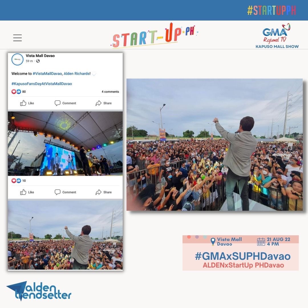 ALDEN Trendsetter OFFICIAL (@aldentrendsofc) on Twitter photo From Vista Mall Davao FB:
“Welcome to Vista Mall Davao, Alden Richards!”
<a href="/aldenrichards02/">Alden Richards</a> <a href="/GMARegionalTV/">GMA Regional TV</a>
#GMAxSUPHDavao
ALDENxStartUp PHDavao From Vista Mall Davao FB:
“Welcome to Vista Mall Davao, Alden Richards!”
<a href="/aldenrichards02/">Alden Richards</a> <a href="/GMARegionalTV/">GMA Regional TV</a>
#GMAxSUPHDavao
ALDENxStartUp PHDavao