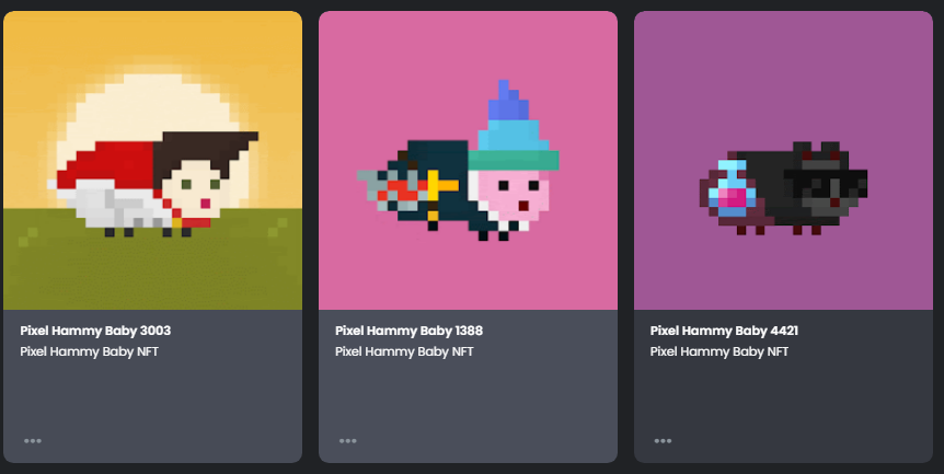 AaronicStyle's tweet image. Got my babies!!! sabaok may bb

Minted at @PixelHammyVille from @juanitz_nft 
#PixelHammyVille
#MintingDay
#MintingPartywithRisingEggplants